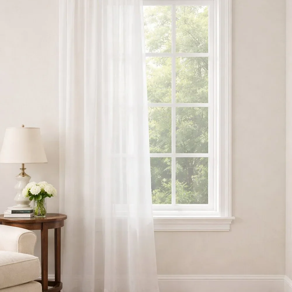 Pottery Barn Classic Voile Drape Cotton Curtain White 50x63